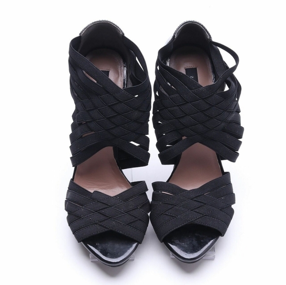 Zara Stiletto Black Elastic Straps Leather Heels 3 - Picture 3 of 16